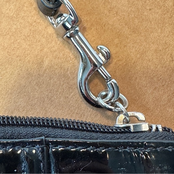 Black patent leather Coach wristlet,‎ silver hardware, wine colored lining - Picture 7 of 9